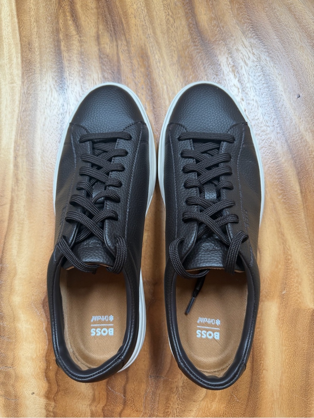 Boss Dark Brown Leather Low-Top Sneakers with White Sole